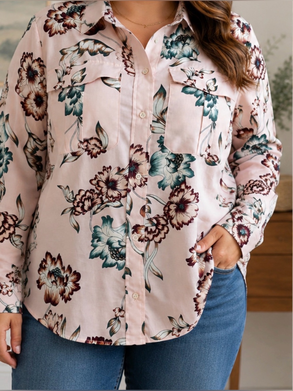 Lauren Ralph Lauren Women’s 1X Floral Button Front blouse.